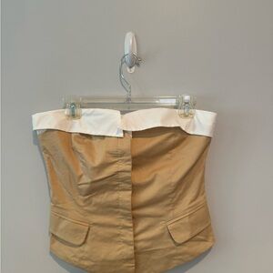 Tan and White Strapless Top
